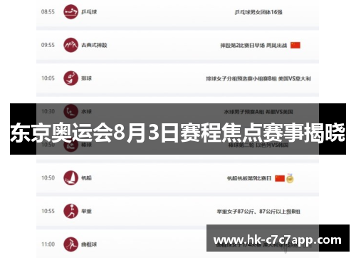 东京奥运会8月3日赛程焦点赛事揭晓 东京奥运会8月3日赛程焦点赛事揭晓